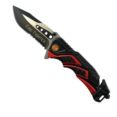 Firefighter LED Flashlight Tactical Survival Pocket Knife Fire Dept (Best Knife Flashlight Combo)