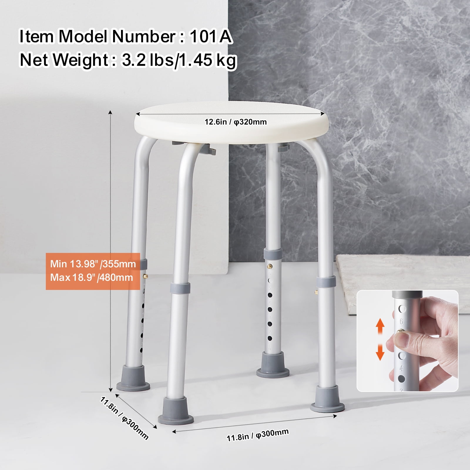 KFFKFF Bathing Chair for Shower Use, Height Modifiable Bath Stool, Secure Grip Tub Seating Stool for Seniors, Disabled Individuals, and Handicapped, Supports up to 300 lbs