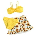 thumbnail image 2 of ATOGUTA Girls Swimsuit V Neck Bikini Set Sunflower Printed with Cover Up Skirt 3Pcs Bathing Suits Yellow, Size 6-14, 2 of 5