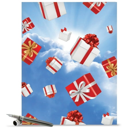 J9658IXSG Large Merry Christmas Card: 'Flying Gifts' Featuring Wrapped Gifts Up in The Air Greeting Card with Envelope by The Best Card