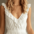 thumbnail image 3 of Morttic Women's Fashion Solid Color Ruffle Strap Wide Leg Jumpsuit – V-Neck Front Zipper Side Pockets Summer Beach One Piece White，XXL, 3 of 6