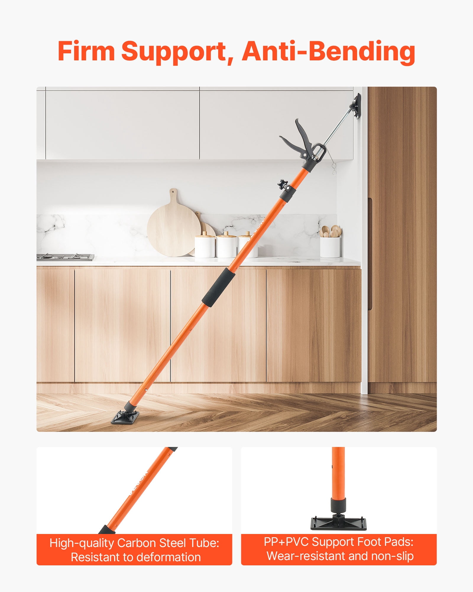 VEVOR Cabinet Jack Support Pole, 2-Pack, 45.7-114.2 Inch Steel Telescopic Quick Support Rod, Adjustable 3rd Hand System up to 154 lbs Capacity for Installing Cabinets, Lifting Drywall, Cargo Bars