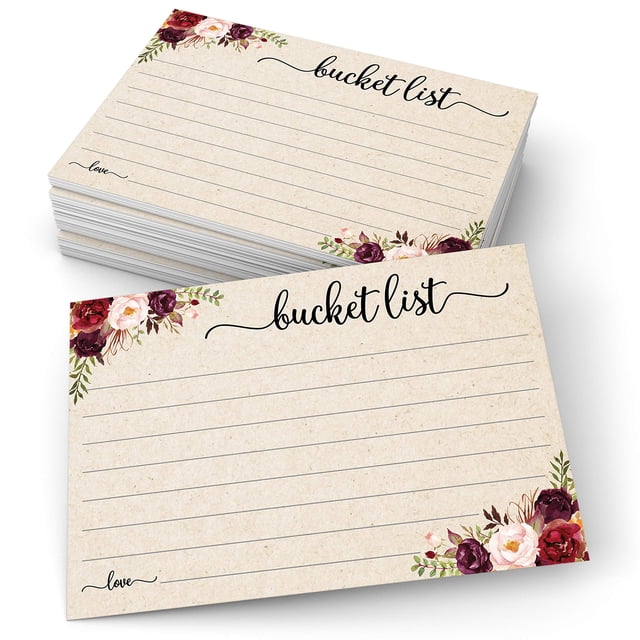 321Done Cartes Seau (50 Cartes) 4 Pouces x 6 Pouces pour Mariage, Remise de Diplômes, Retraite, Anniversaire - Fabriqué aux États-Unis - Roses Rouges Kraft Tan Floral
