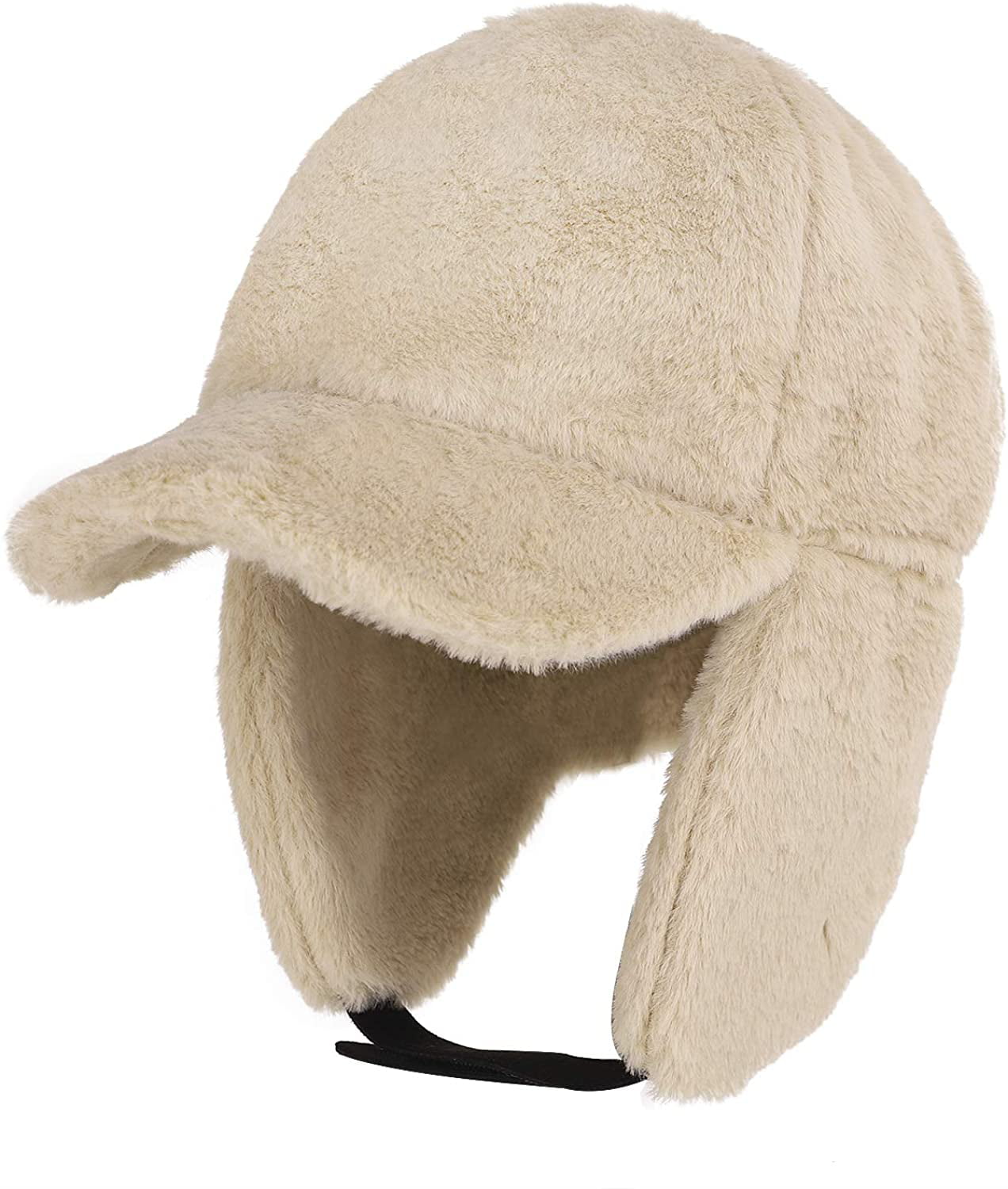 Womens Winter Furry Fleece Hat with Brim Earflap Fitted Hat Warmer Baseball Cap 