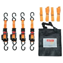 1'' x 12' Retractable Ratchet Straps Kit with Safety Lock S Hook, 4 Soft Loops & Storage Bag - Self Ratcheting Tie Down Strap with 500 lbs WLL for Boat, Jet Ski, ATVs, Bikes - Orange