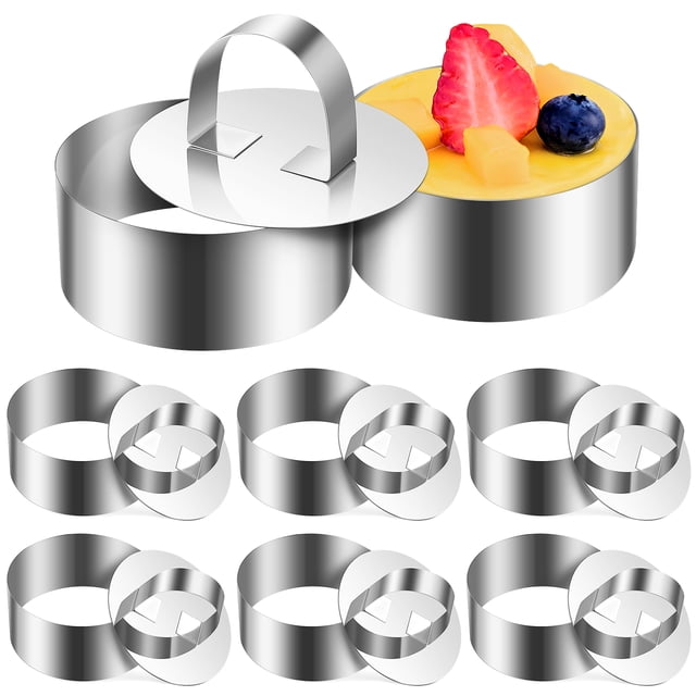 8 sets Anillos de pastel redondo moldes de pastel de pastel de acero inoxidable anillos de mousse con empujadores para hornear