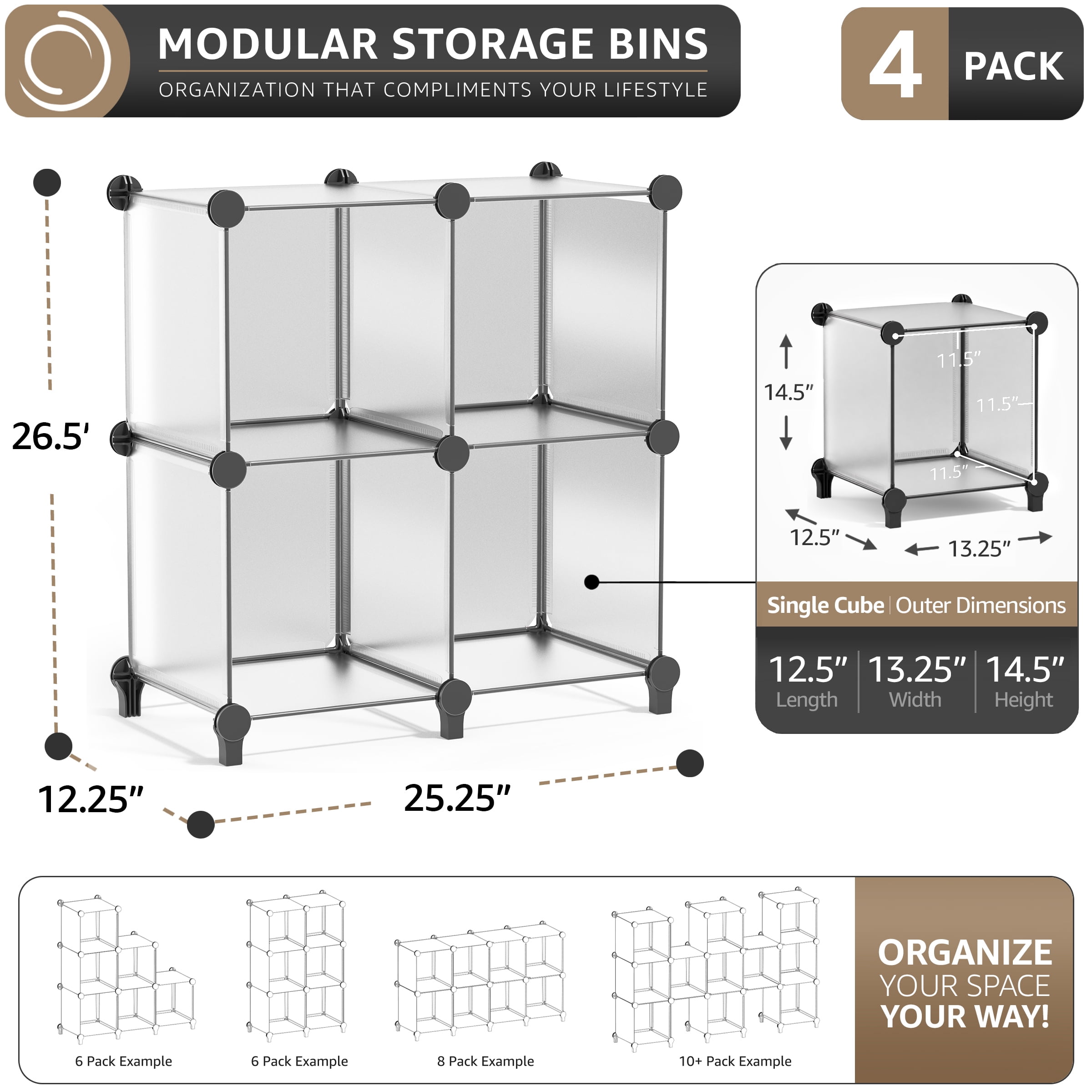 Sorbus 4-Cube Storage Organizer, Waterproof Cubby Shelf for Closet & Bedroom, Clear