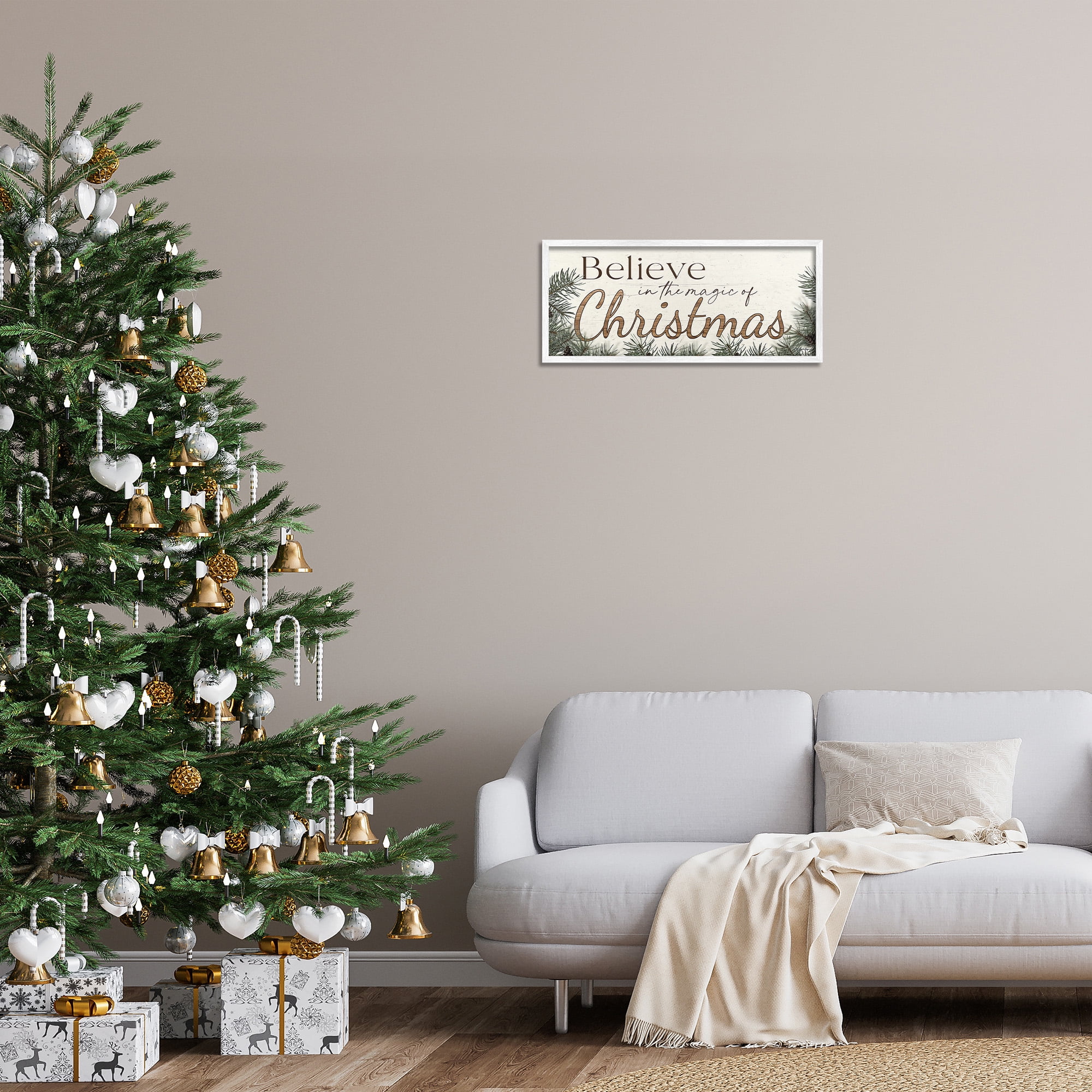Stupell Industries Magic Of Christmas Phrase Holiday Painting White Framed Art Print Wall Art, 24 x 10