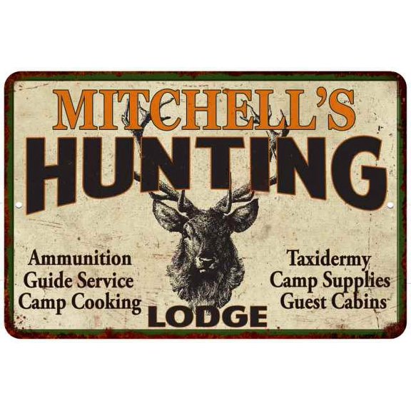 MITCHELL'S Hunting Lodge Sign 8 x 12 High Gloss Metal 208120015225