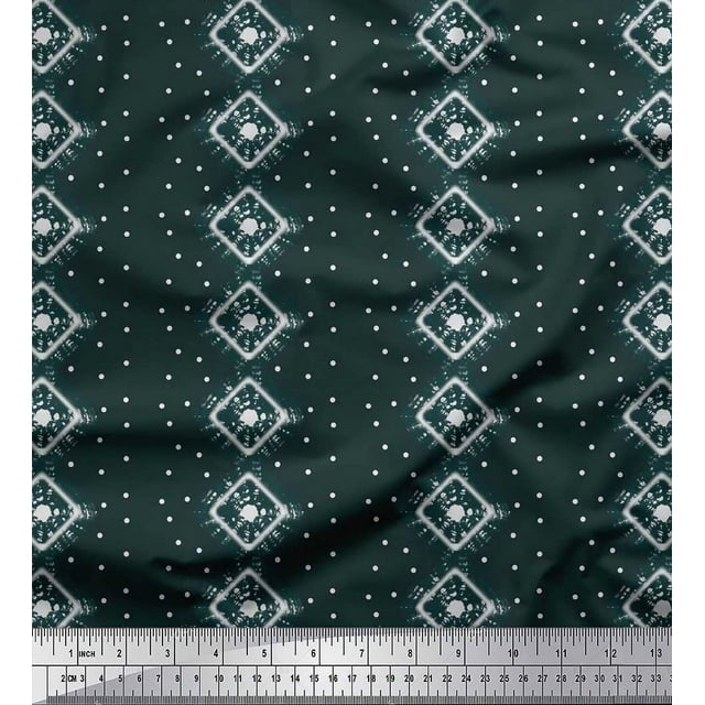 Soimoi Poly Crepe Fabric Dot & Geometric Tie-Dye Print Fabric by Yard 52 Inch Wide