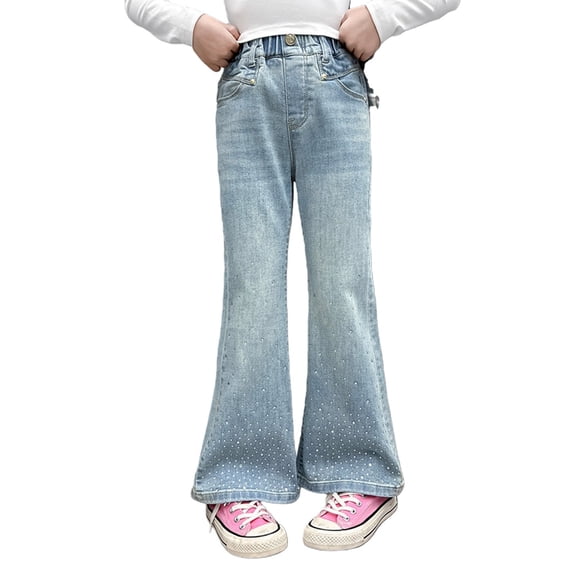 JLMSPLWG Girls Flare Jeans Sparkly Bling Glitter Pants Daily Wear Kids Bootcut Bell Bottom Baggy High Waist Denim Jean Teen Girl Cute Preppy Solid Color Jean with Pockets Toddler Girl Clothes