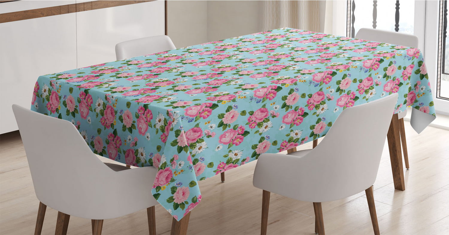Multicolor 60 X 84 Ambesonne Tropical Tablecloth Bouquet of Hibiscus and Monstera Flowers Realistic Illustration on Dark Background Dining Room Kitchen Rectangular Table Cover