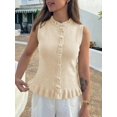 thumbnail image 3 of Women Sleeveless Ruffle Knit Cardigan Vest Button Down Cropped Tank Top, 3 of 6