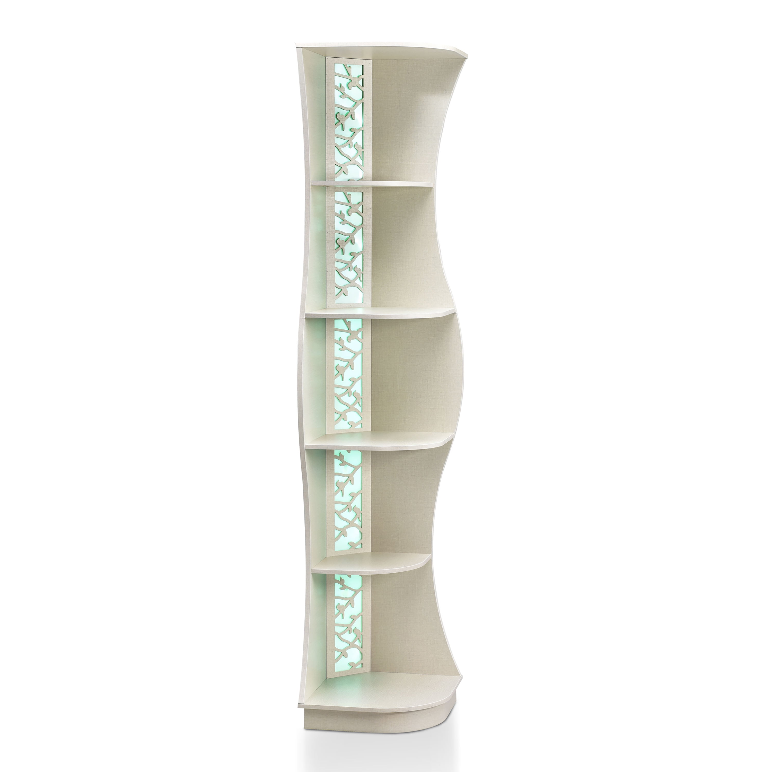 Furniture of America Wilton Adult Contemporary 5-Shelf Corner Bookcase with LED Light, Cream