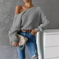 thumbnail image 2 of UJNDER Women's Backless Sweater Off Shoulder Long Sleeved Knit Sweater for Fall Fashion Outfits Grey L, 2 of 9