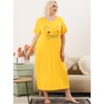 thumbnail image 2 of Women's Plus Size Nightgown Cat Print with Pocket Sleep Dress Sleepwear Yellow 3X, 2 of 6
