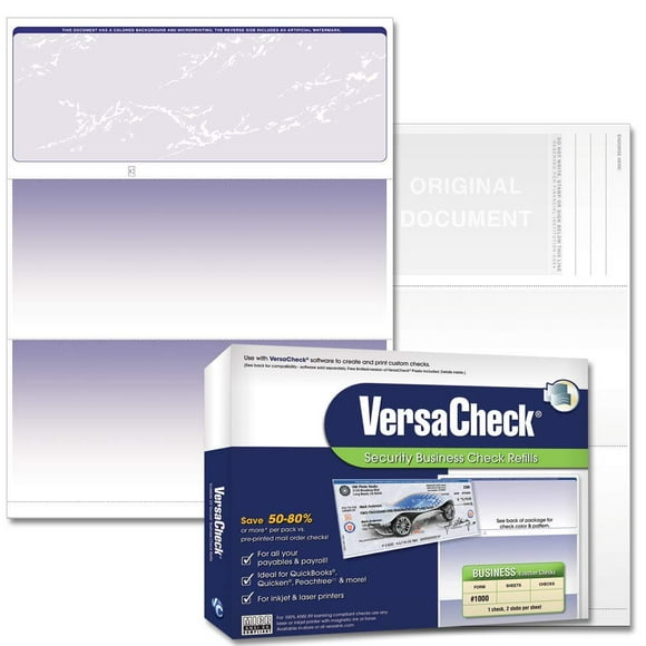 VersaCheck Secure Checks - 500 Blank Business Voucher Checks - Blue Prestige - 500 Sheets Form #1000 - Check on Top