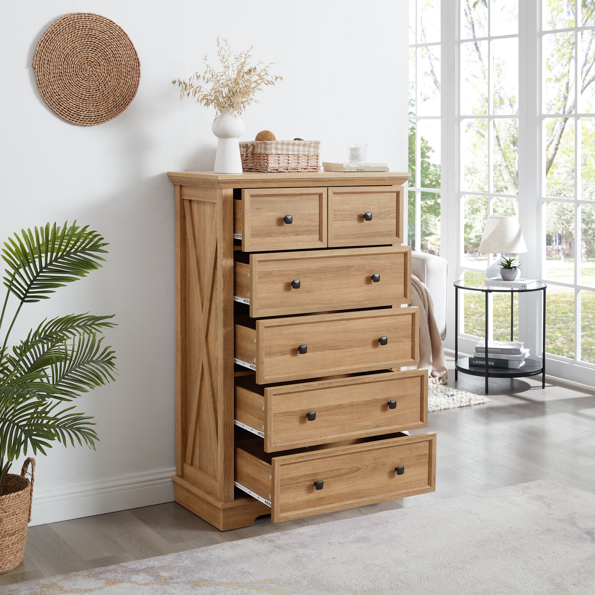 Leumius 6 Drawer Dresser for Bedroom,Tall Chest of Drawers Closet Organizers Storage Clothes,Storage Cabine for Living Room,Entryway,Oak