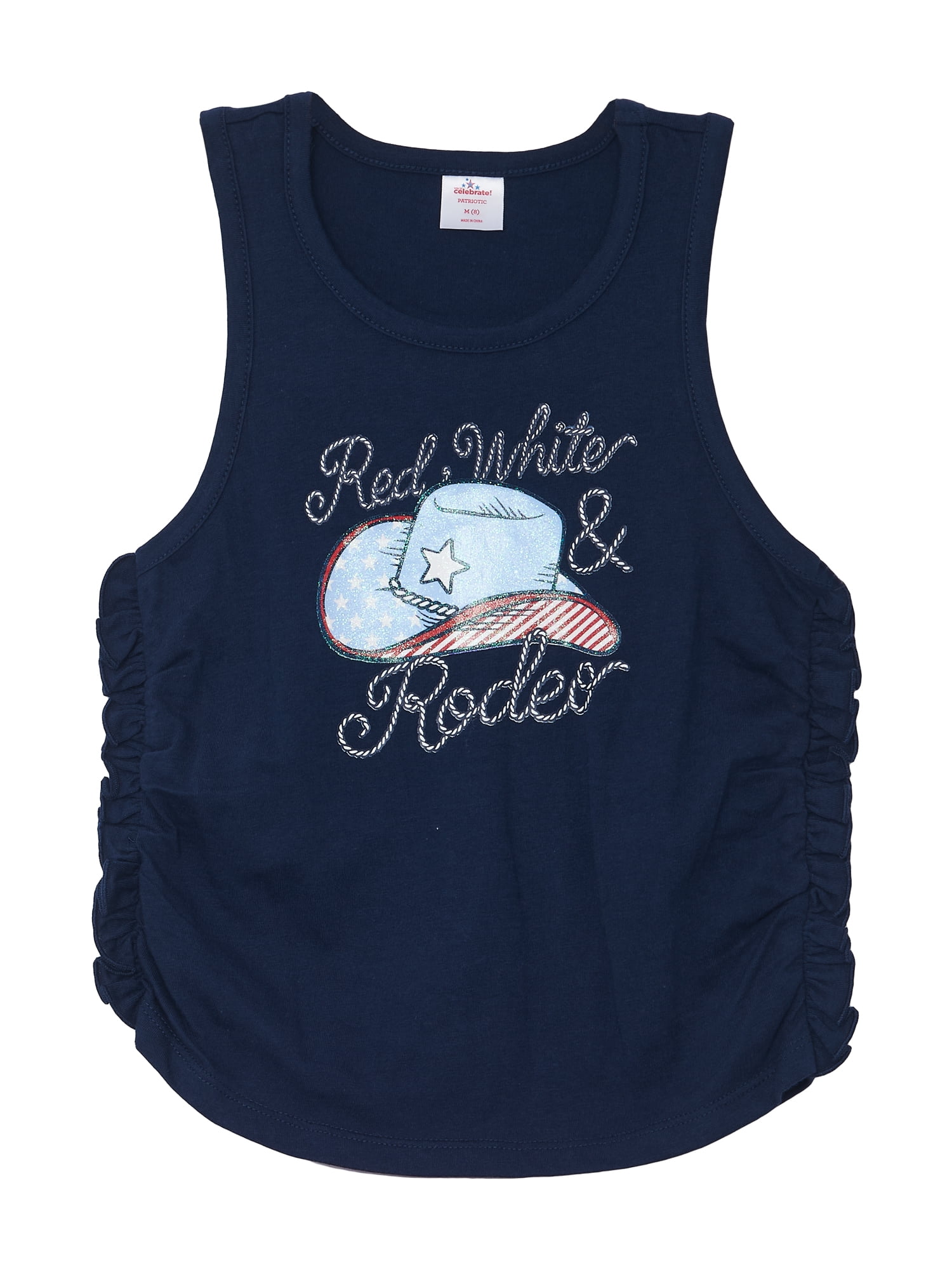 Way to Celebrate Girls Patriotic Americana Cinched Tank and Flutter Short Set, 2-Piece, Sizes 4-18