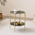 thumbnail image 3 of Rectangle Coffee Table Mid-Century Modern Design L W x H for Living Room - Structure Amber Glass Top and Walnut MDF Shelf Sleek Conical Metal Legs with Gold Finish, 3 of 8