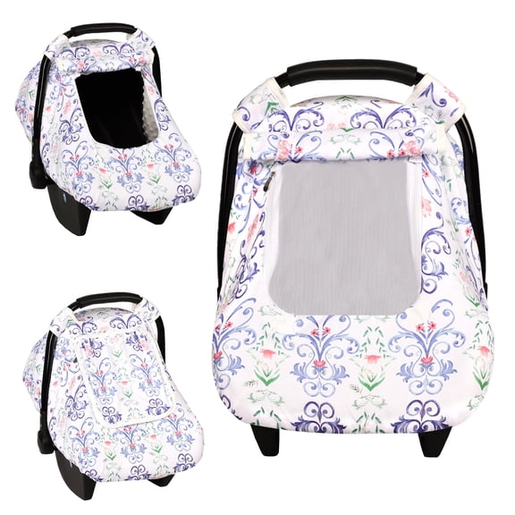 Car Seat Cover Baby, Infant Car Seat Covers Canopy for Baby Girl Boy, Cozy & Windproof Newborn Carseat Covers Soft Dot Backing Stroller Cover with Breathable Mesh Window