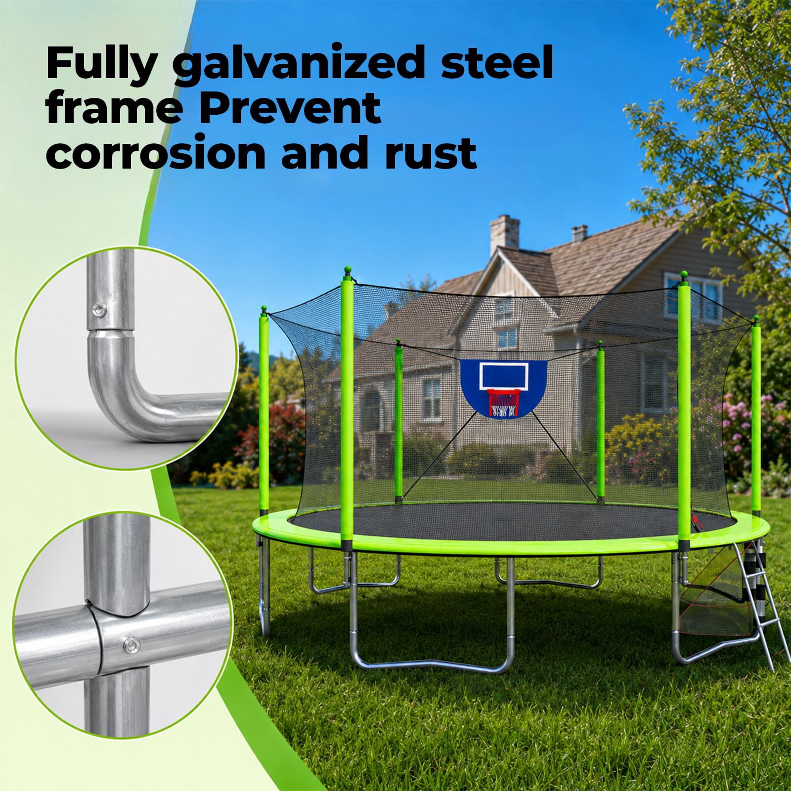 Alvantor 16Ft Trampoline for Kids & Adults, Round Trampoline with Enclosure Net,Basketball Hoop,Soccer Goal and Ladder for Backyard Green