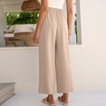 thumbnail image 4 of Womens Linen Palazzo Pants Flowy Boho Wide Leg Dress Pant High Waisted Beach Travel Vacation Trousers Beige XL, 4 of 6