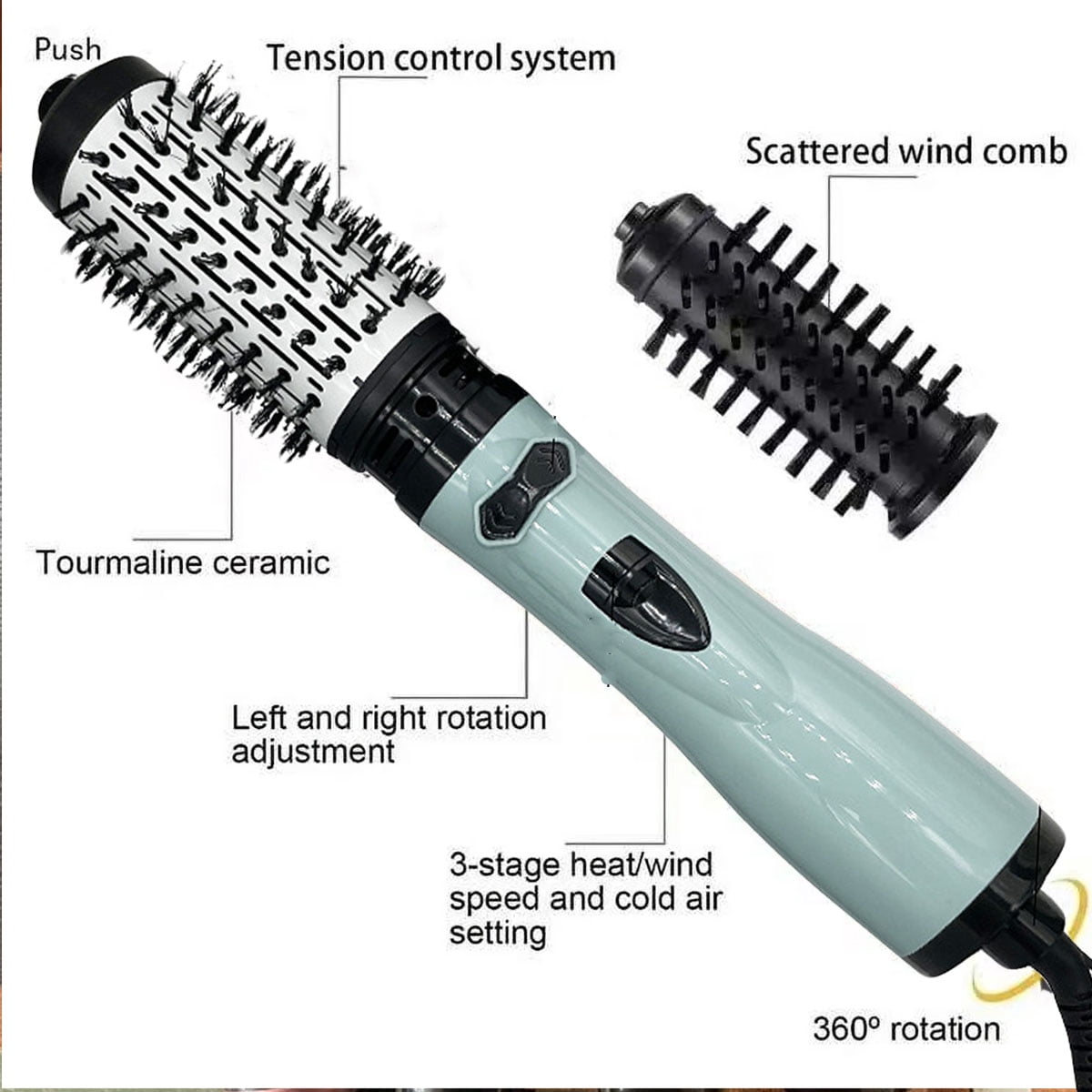 Yiliangx 3-in-1 hot air styler and rotating hair dryer, Hot Air Styler & Rotating Brush, rotating hair dryer brush spinning, Hot Air Styler ,360 Rotating Hair Dryer for Dry Hair, Curl Hair (Blue)