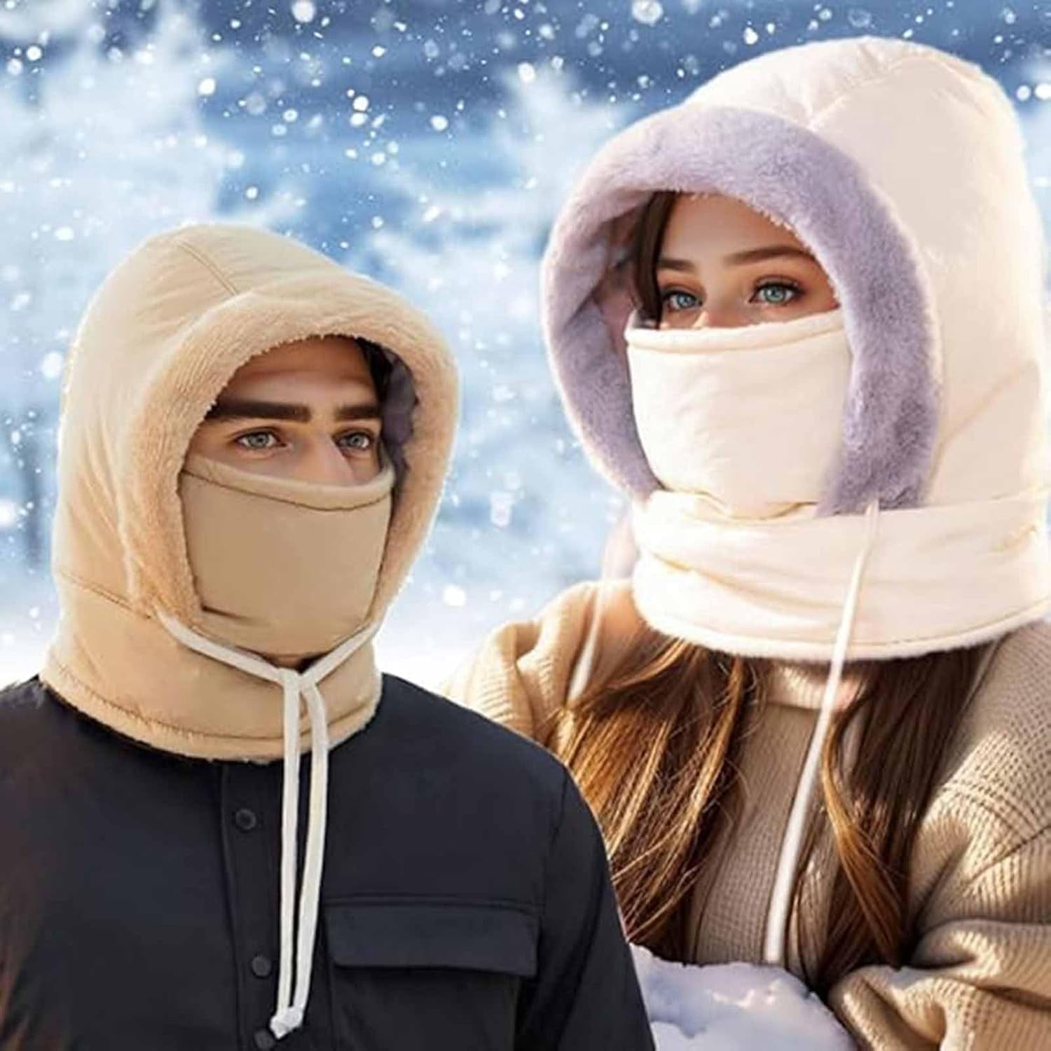 Plush Warm Full Coverage Windproof Hat with Earflaps,Mens Ladies Winter Hats for Cold,Wind-Resistant Face Mask Ski mask