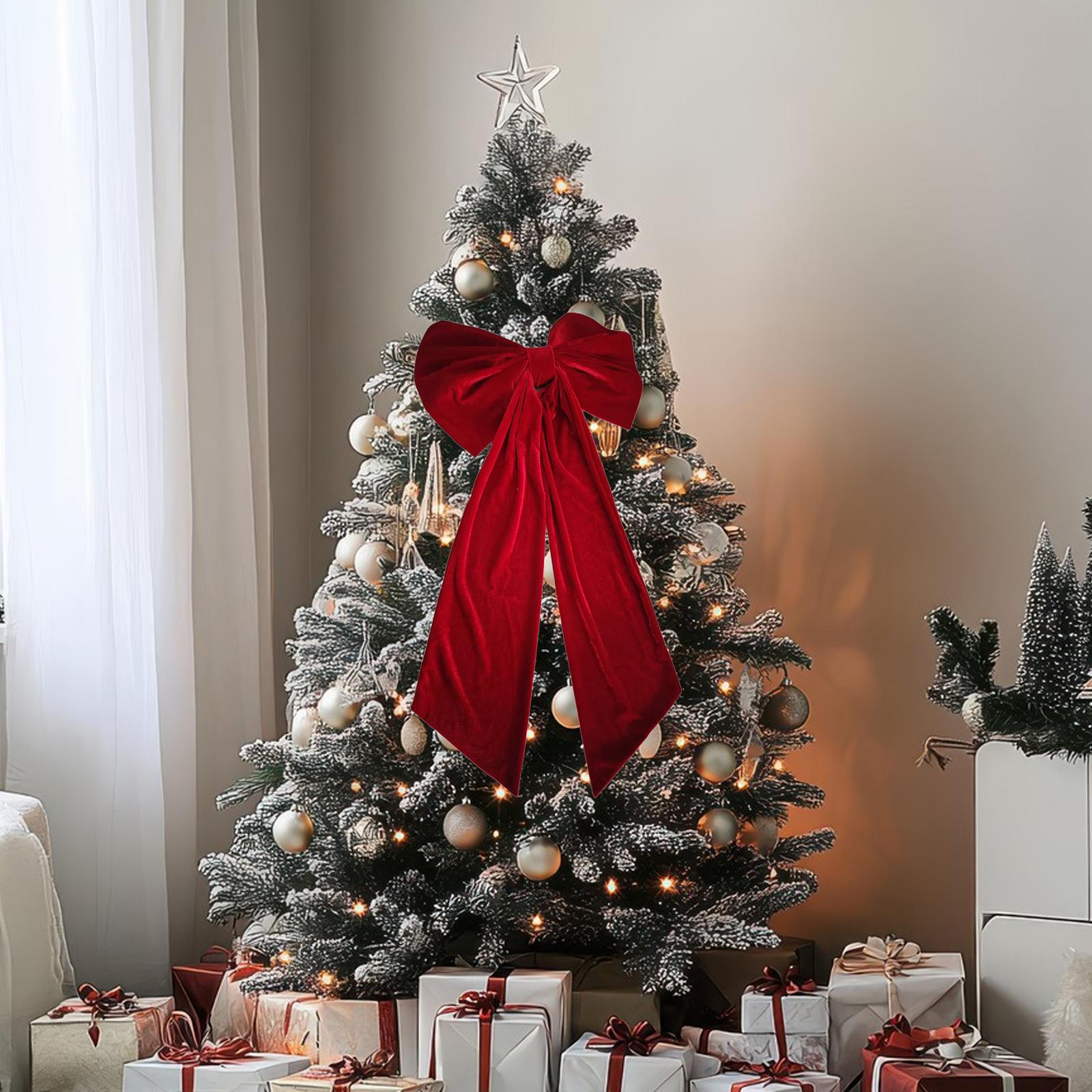 Christmas Bow Extra Large Topper Velvet Fabric for Outdoor Porch New Year Home Decoration Crowd