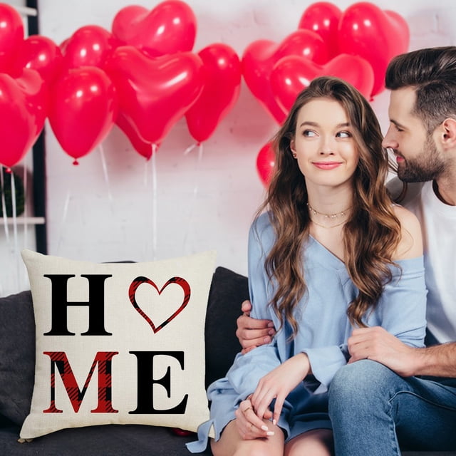 Liquidation! Panxico Décorations de la Saint-Valentin, Coussins de la Saint-Valentin, Série à Carreaux Rouges Coussin Imprimé en Lin pour la Saint-Valentin, Appuyez sur une Atmosphère Festive 1 Pcs, Décor de la Saint-Valentin, Coussins à Lancer