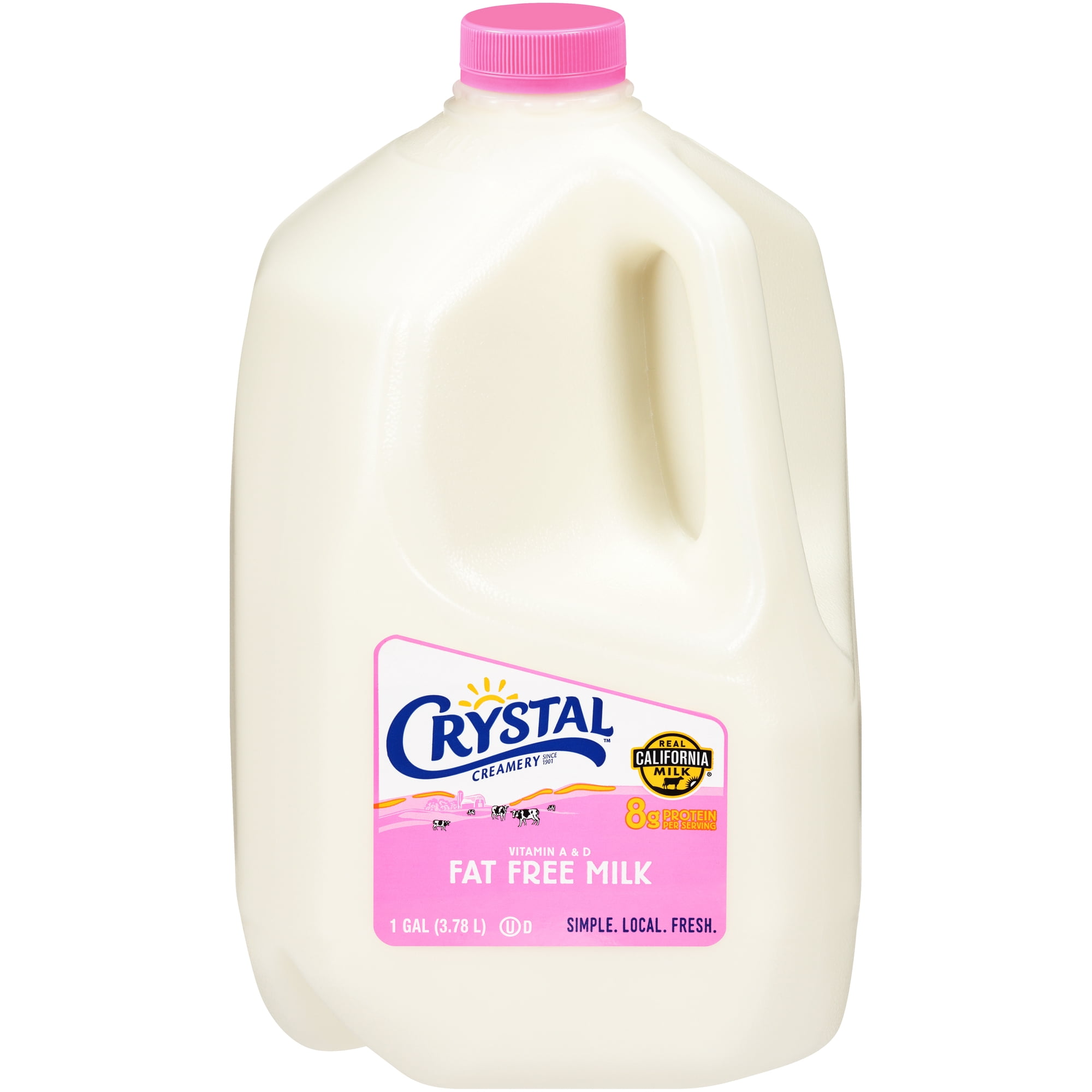 Crystal Creamery Fat Free Original Real California Milk, Plastic Jug, 1 Gallon, 128 fl oz