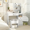 thumbnail image 2 of Topbuy Makeup Vanity Set with Mirror & Lights Makeup Dressing Table w/Cushioned Storage Stool & Power Outlets White, 2 of 10