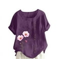 thumbnail image 5 of QUNYINEY Floral Women's T-Shirts Crew Neck Casual Short Sleeve Tops Loose Plus Size Cotton Linen Pullover Spring Tops for Women, 5 of 5