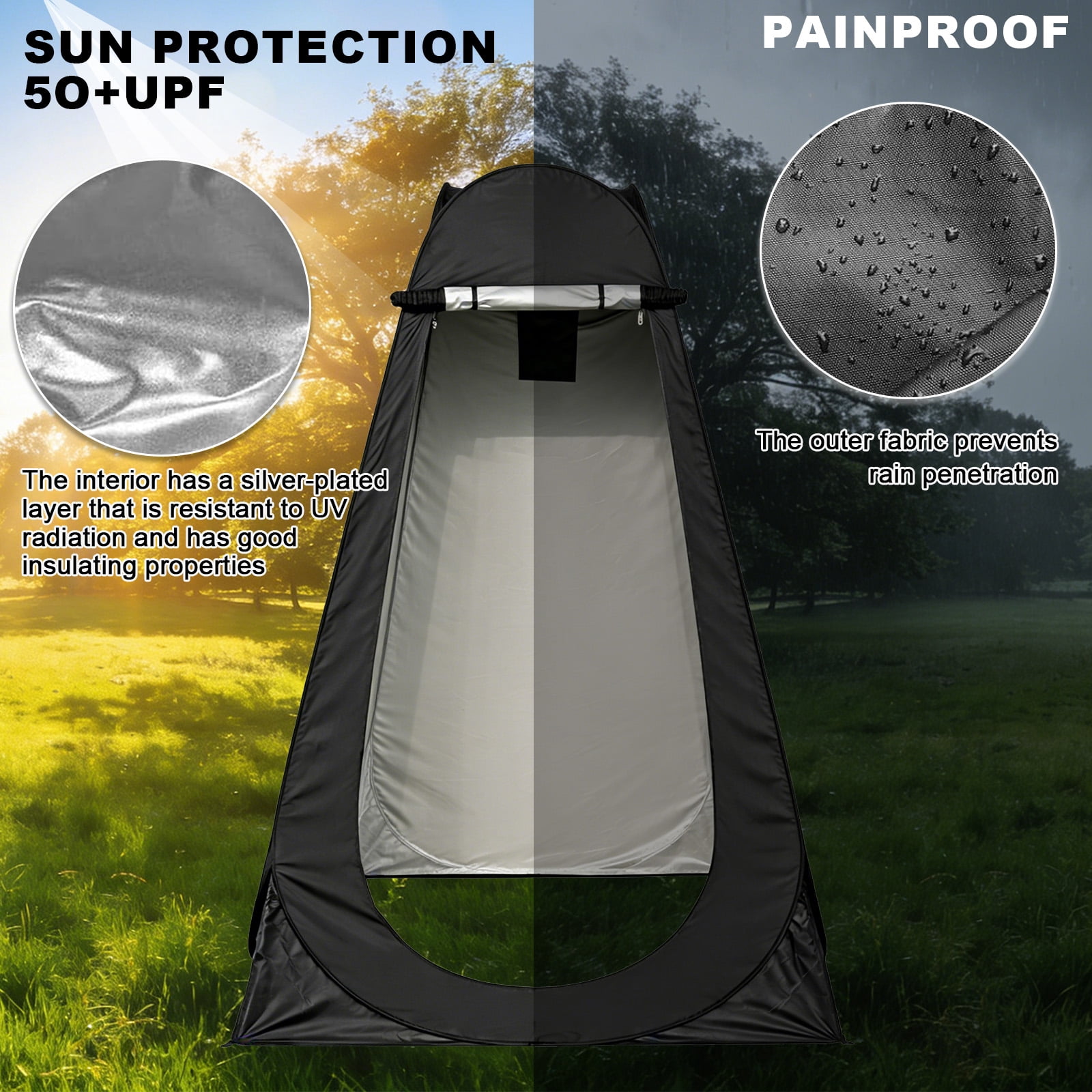 Camping Shower Tent, 3.9 x 3.9 x 6.2ft, Outdoor Pop Up Changing Tent, Portable Bathroom Toilet Tent Privacy Tent with Portable Bag for Camping, Beach, Hiking, Travelling