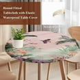thumbnail image 3 of Vintage Pastoral Round Tablecloth 36-44 Inch Round Fitted Table Cloth with Elastic Edge, Farmhouse Botanical Tree Birds Pink Green Waterproof Table Cover Protector for Outdoor Picnic Party Dining, 3 of 6