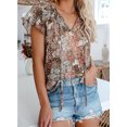 thumbnail image 5 of EVALESS Boho Blouse for Woman Floral Printed V Neck Tunic Top Casual Ruffle Short Sleeve Drawstring Shirts Khaki S, 5 of 8