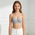 thumbnail image 2 of Girls Push Up Strapless Bras Soft Fitting Unlined Bandeau Bra Non Slip Wireless No Underwire Padded Tube Bra(Dark Gray,32), 2 of 9