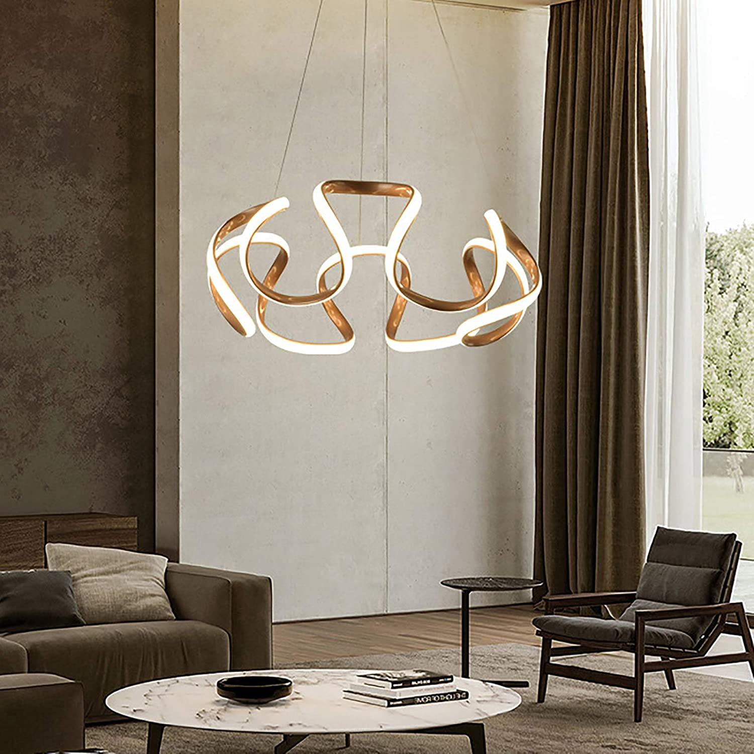 MONIPA LED Ceiling Light Fixture Modern Champagne Gold Pendant Light Stepless Dimming with Remote Control for Living Room Dining Kitchen Bar Table Lamp