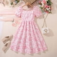 thumbnail image 2 of Glisme Girls Dresses Big Child Puffed Sleeve French Floral Style Waist Dress Pink Sundress Size 7-8 Years, 2 of 7