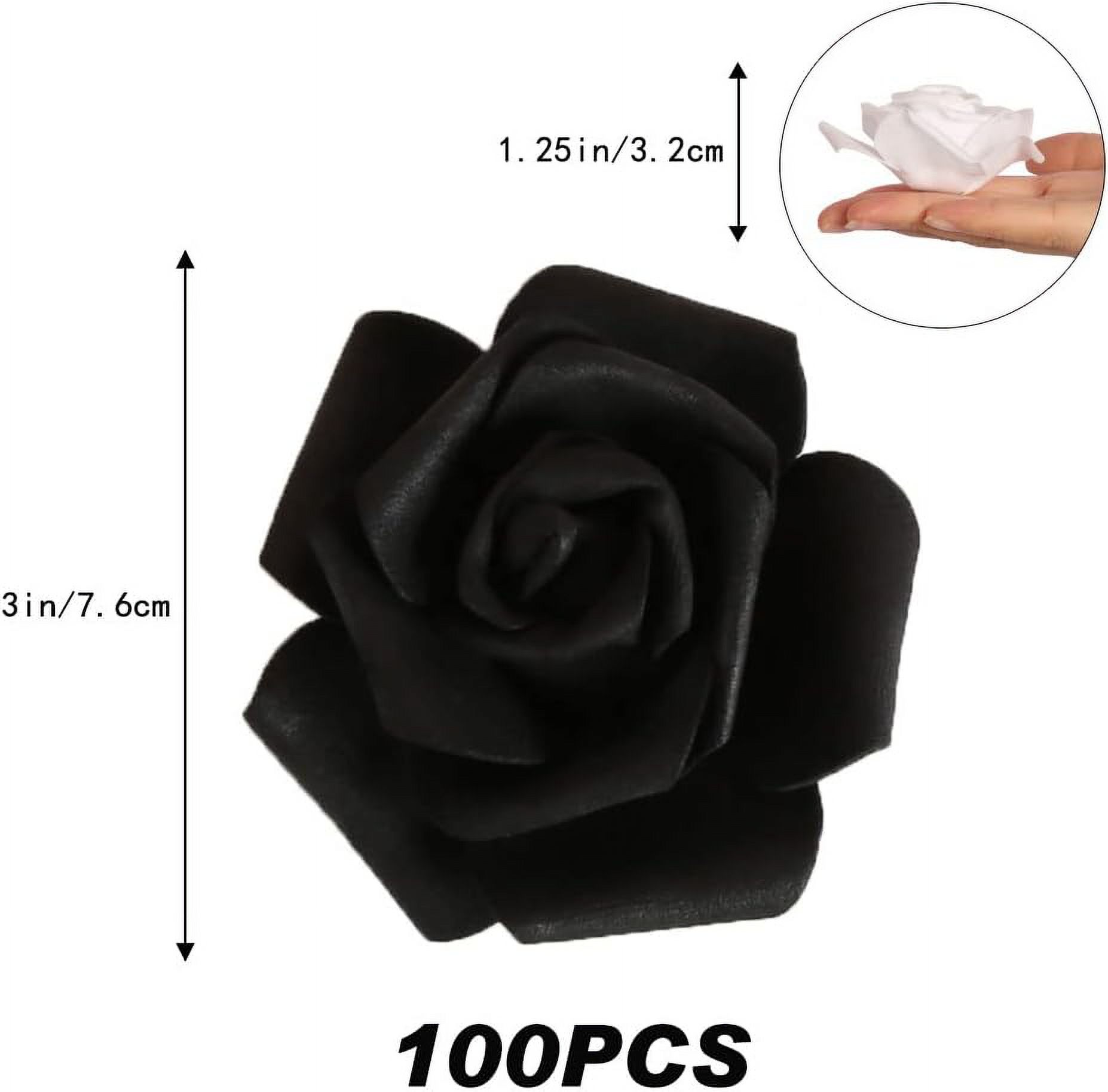100pcs Black Roses Artificial Flowers,3inch White Foam Fake Rose Heads Stemless Gray Faux Flowers Bulk for DIY Crafts,Cake Wedding,Baby Shower Centerpieces Decor(Black,White,Gray)