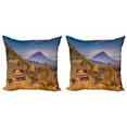 thumbnail image 1 of Mountain Throw Pillow Cushion Cover Pack of 2, Japanese Landscape with an Old Village Natural Rural Scenery Bushes and Highlands, Zippered Double-Side Digital Print, 4 Sizes, Multicolor, by Ambesonne, 1 of 2