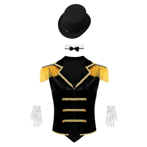 renvena Womens Circus Ringmaster Vest Suits Cosplay Costume Carnival Party Fancy Dress Outfits Black 3XL