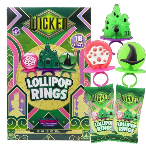 Wicked Lollipop Rings, Birthday Party Candy, 18 Count, 7.61 Ounce Box