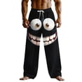 thumbnail image 4 of Lenago Mens Pants Smiling Face Pants Loose Pants Casual Pants Mid Waist Outdoor Vacation Home Elastic Drawstring Waist Pants with Pockets Pants for Men, 4 of 4