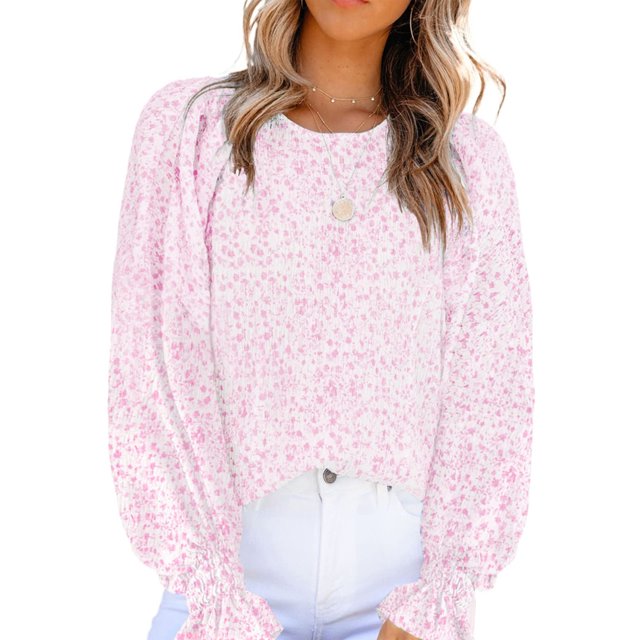Blusa de manga larga con cuello redondo y estampado, camiseta de manga larga para mujer Blusa de manga larga con estampado para mujer Blusa estampada de manga larga multifuncional