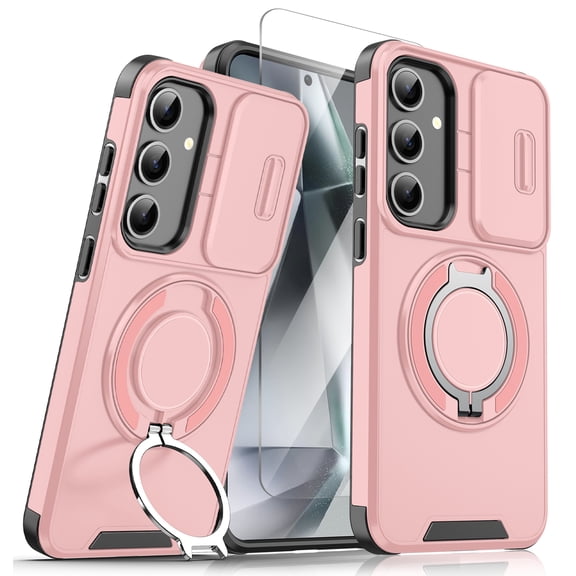 Allytechgroup for Samsung Galaxy A16 5G Case with Stand, [Slide Camera Cover] with 1X Screen Protectors Heavy Drop Shockproof Protective Cover for Samsung Galaxy A17 5G Women Men, Pink