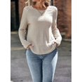 thumbnail image 3 of Womens Casual Crew Neck Shirt Lace Patchwork Blouses Pullover Sweaters Solid Color Long Sleeve Tunic Tops  XL, 3 of 5