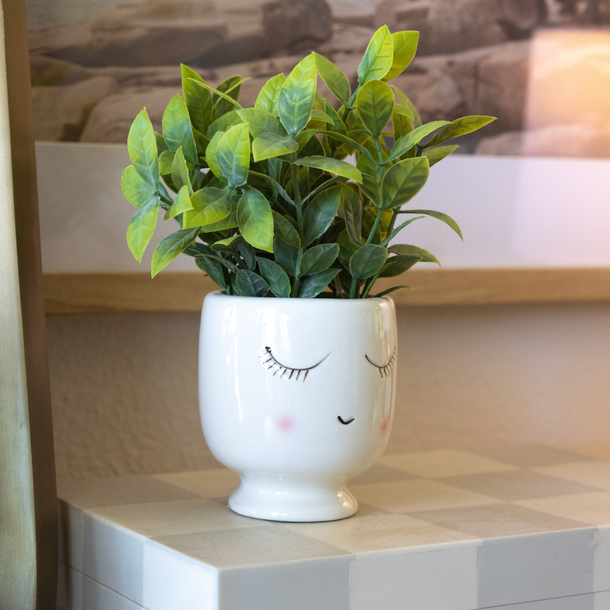Mainstays Artificial Tea Leaf Plant, White Ceramic Pot photo 5