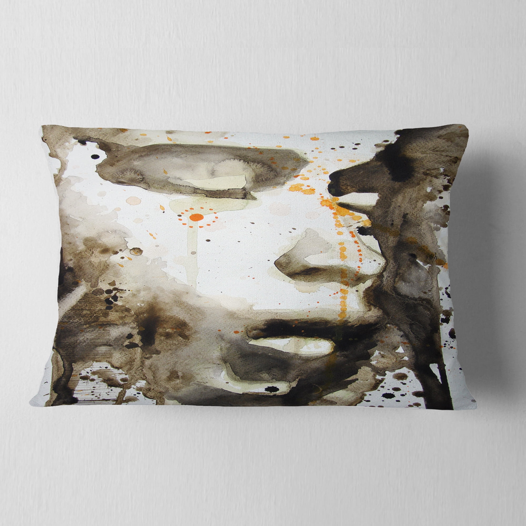 Designart Brown Illustrated Girl - Abstract Portrait Throw Pillow - 12x20